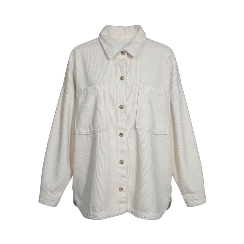 Celebrity Pink Cream Corduroy Shacket Women Med Preppy Fall Casual Warm